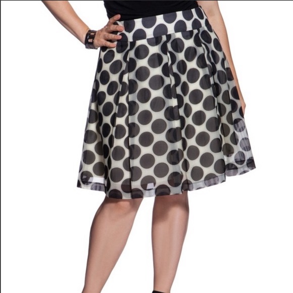 NWOT The Limited Pleated Black Dot Ivory Skirt L - Picture 4 of 5